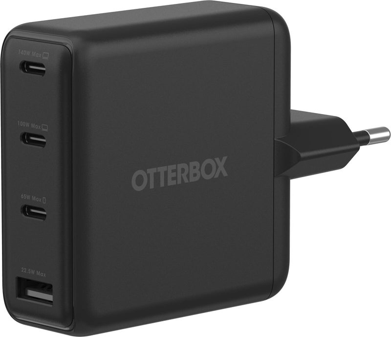 Chargeur mural standard EU OtterBox 140W GaN avec PD - 3x USB-C + USB-A, noir (Retail)