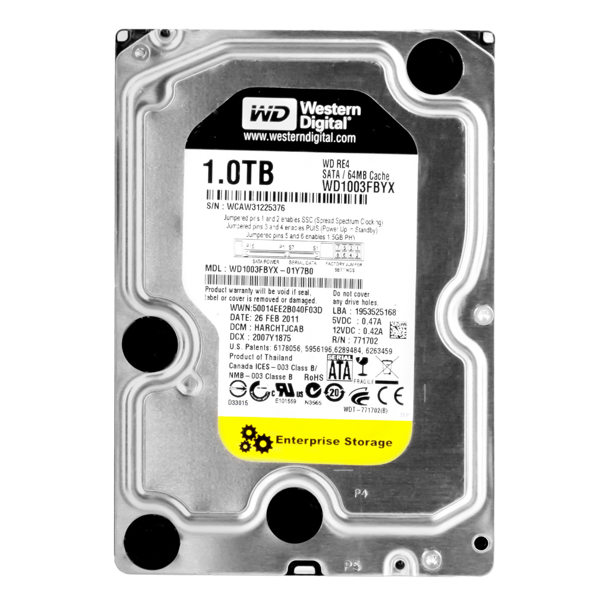 WD RE4 1 To 7 200 tr/min 64 Mo SATA II 3,5'' WD1003FBYX