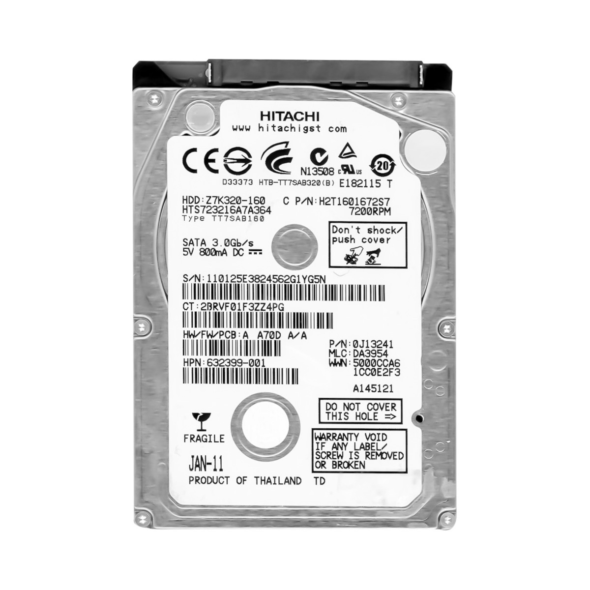 HITACHI TRAVELSTAR Z7K320 disque dur interne 160 Go 7 200 tr/min 16 Mo SATA II 2,5" HTS723216A7A364