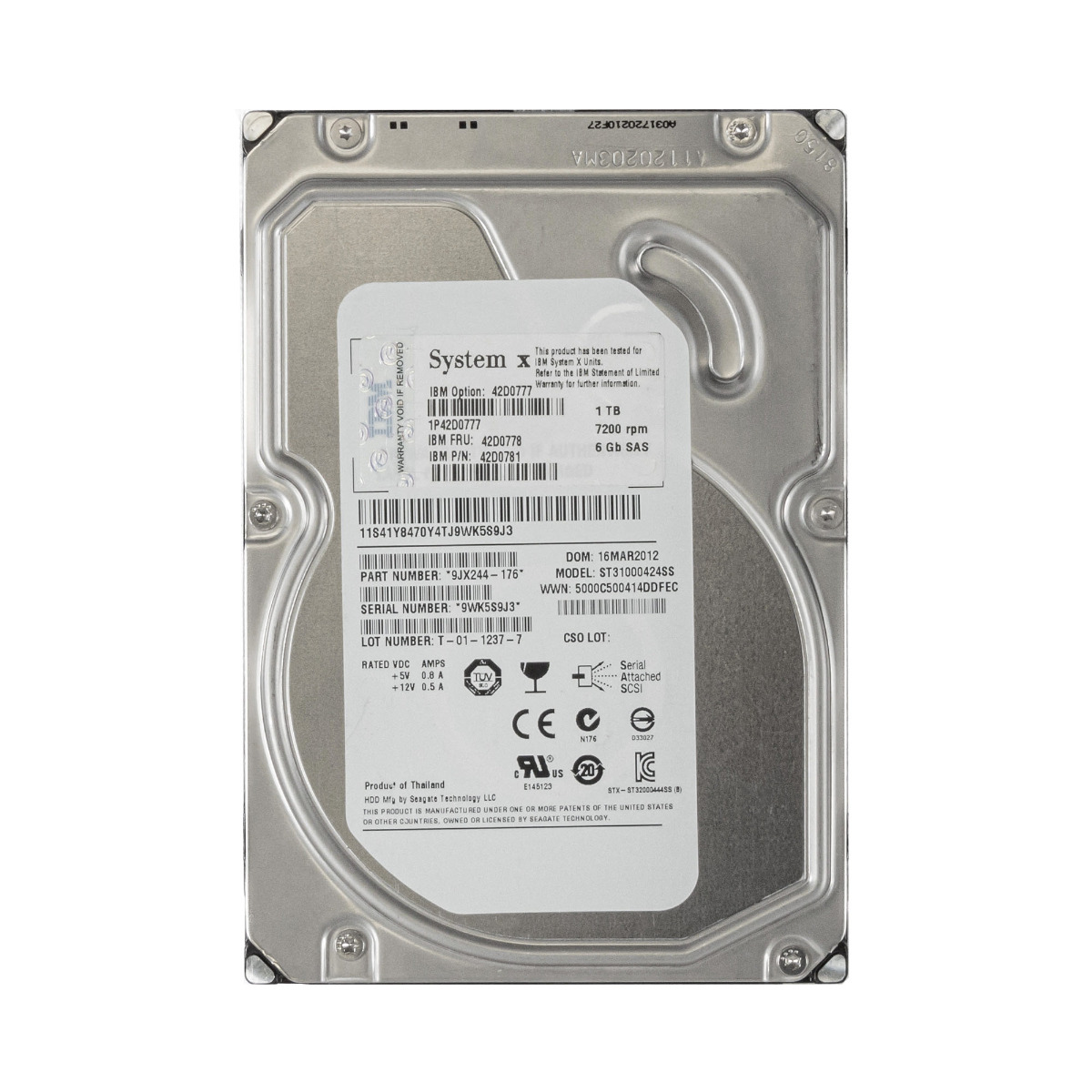 IBM 42D0778 42D0781 1 To 7,2K 16 Mo SAS-2 3,5'' ST31000424SS