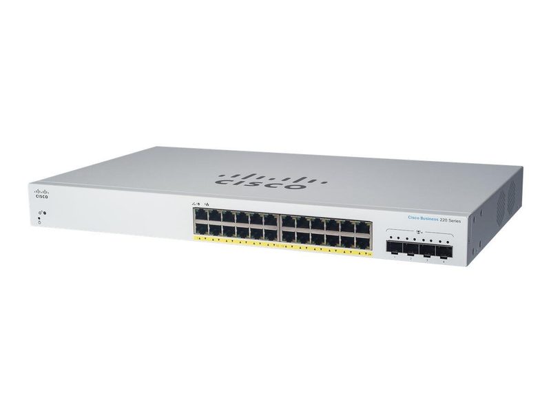 Commutateur Cisco Business 220 Series 28 ports 1GbE 382W PoE smart managed L2 24x 1GbE PoE + 4x 1GbE SFP CBS220-24FP-4G-EU