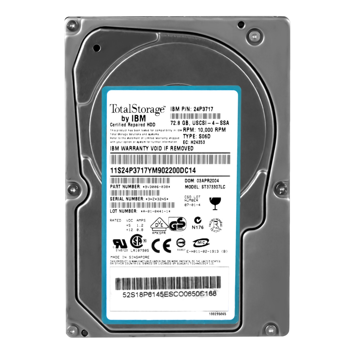IBM 24P3717 72,8 Go 10 000 tr/min 8 Mo SCSI U320 3,5'' ST373307LC