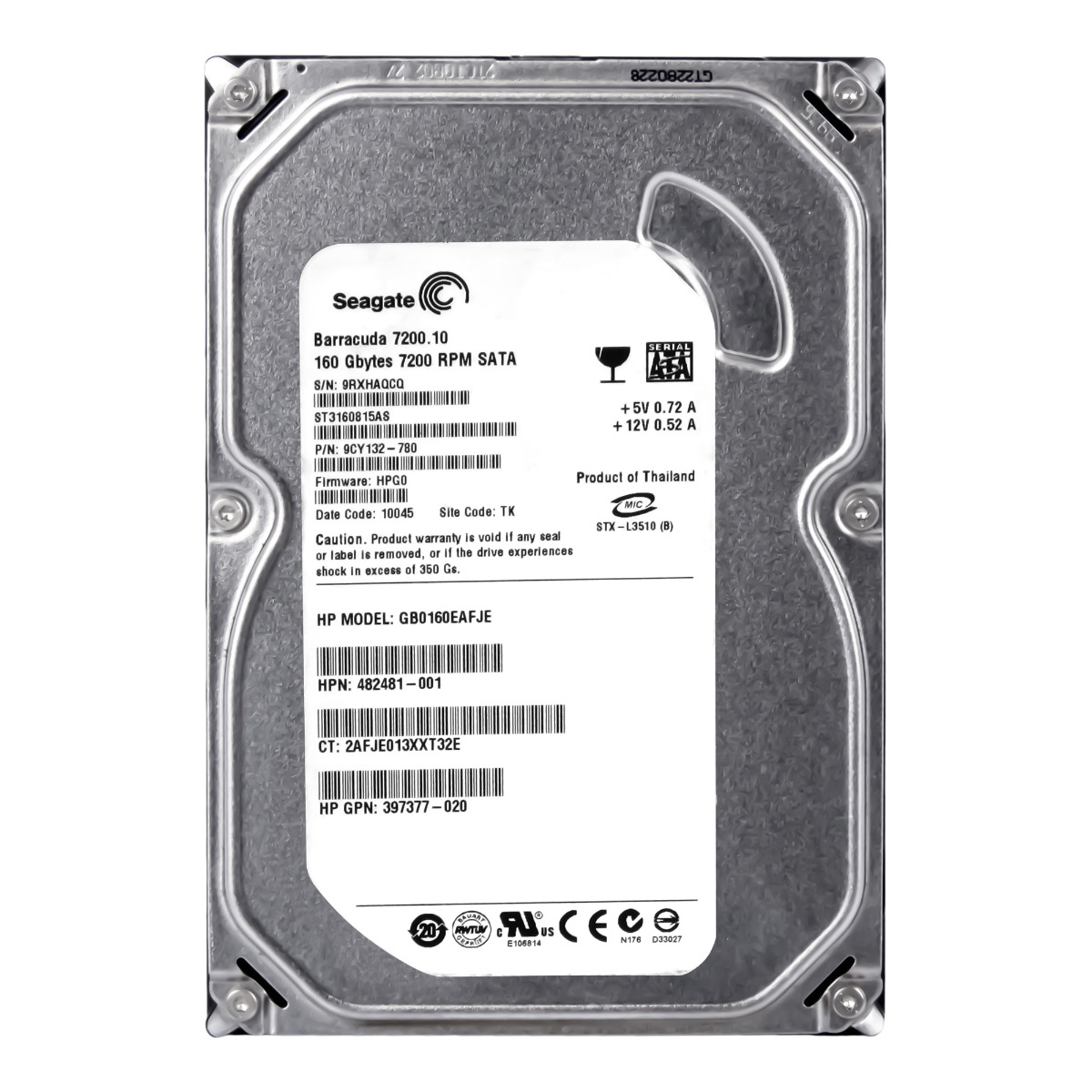 HP 482481-001 160 Go 7,2K 8 Mo SATA II 3,5'' GB0160EAFJE