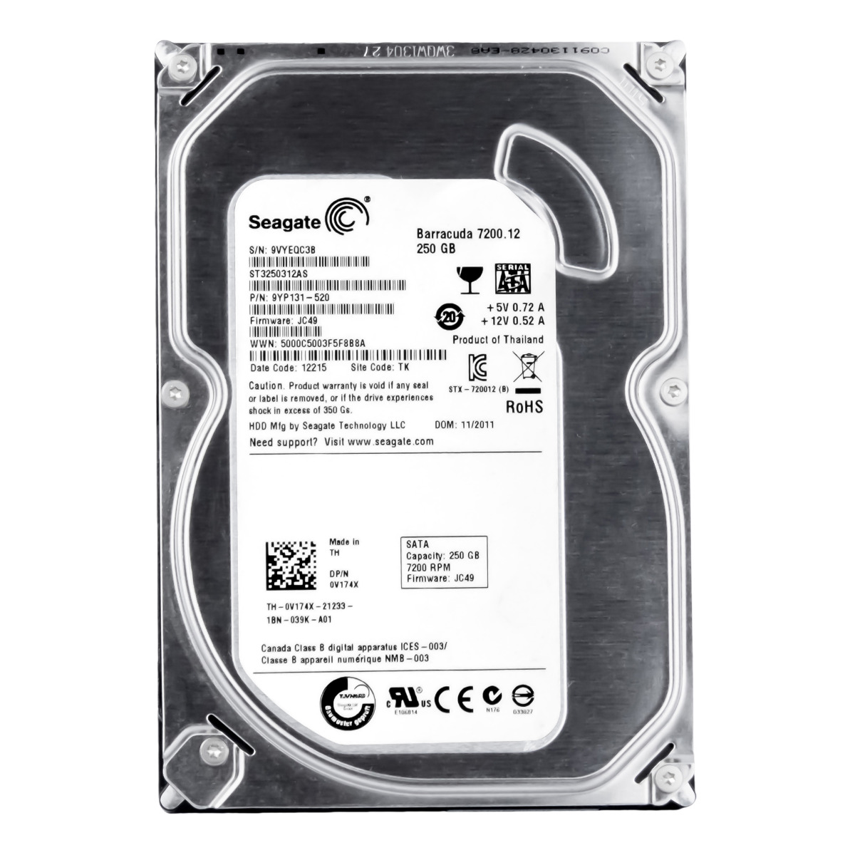 DELL 0V174X 250 Go 7,2K 8 Mo SATA III 3,5'' ST3250312AS