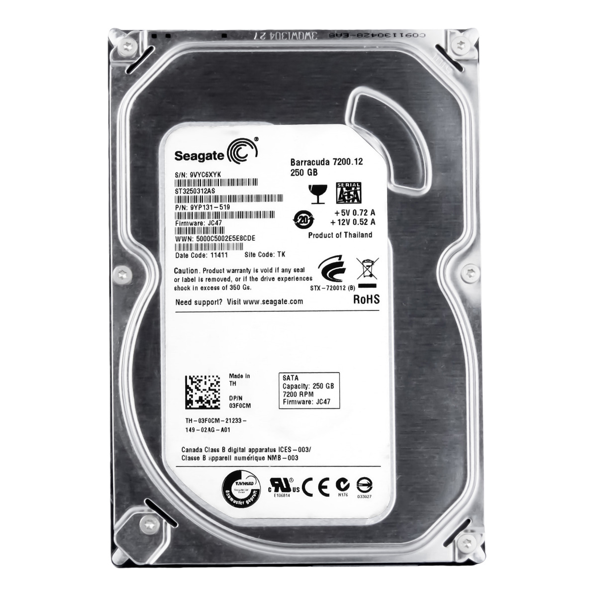 Disque dur interne Dell 03F0CM 250 Go 7,2K 8 Mo SATA III 3,5'' ST3250312AS