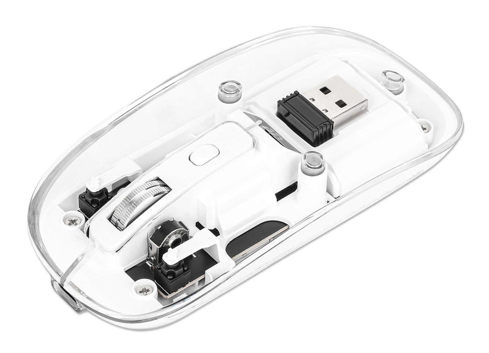 Manhattan souris sans fil rechargeable - Transparente, claire, blanche, pour droitiers et gauchers, optique, 4 boutons, 2,4 GHz, USB