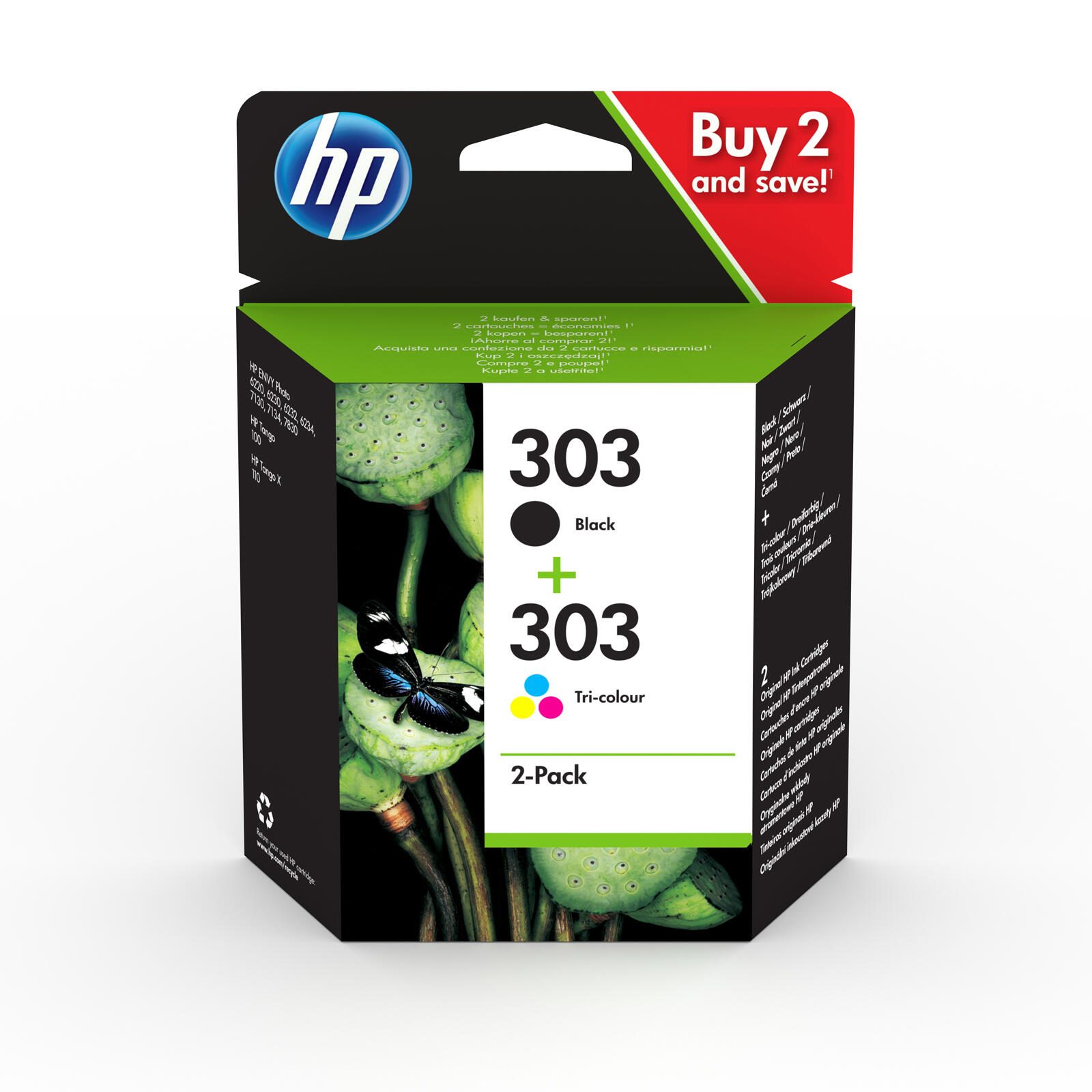 Cartouches d'impression HP Original 303 - Pack 2 (1x noir + 1x couleur) (3YM92AE)