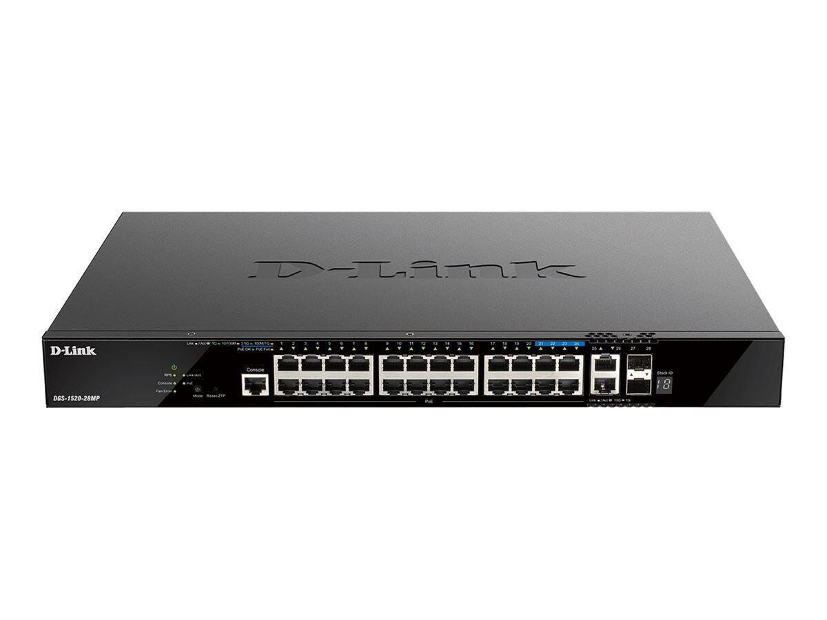 Switch empilable géré intelligent D-Link DGS-1520-28MP/E, 28 ports PoE+ Gigabit