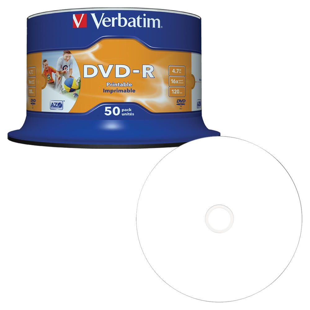 Verbatim DVD-R 4,7 Go 50 unités imprimables en boîte 1 Boîte = 50 unités