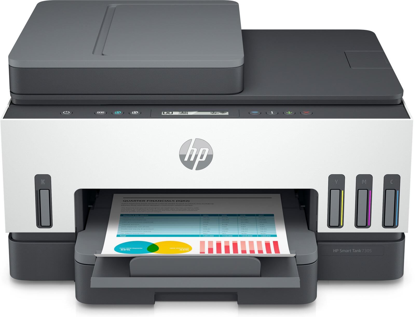 HP Smart Tank 7305 - Imprimante multifonction A4 à réservoirs d'encre, imprimante, scanner, photocopieur, ADF, Bluetooth, USB, LAN, Wi-Fi, portée étendue, impression économique