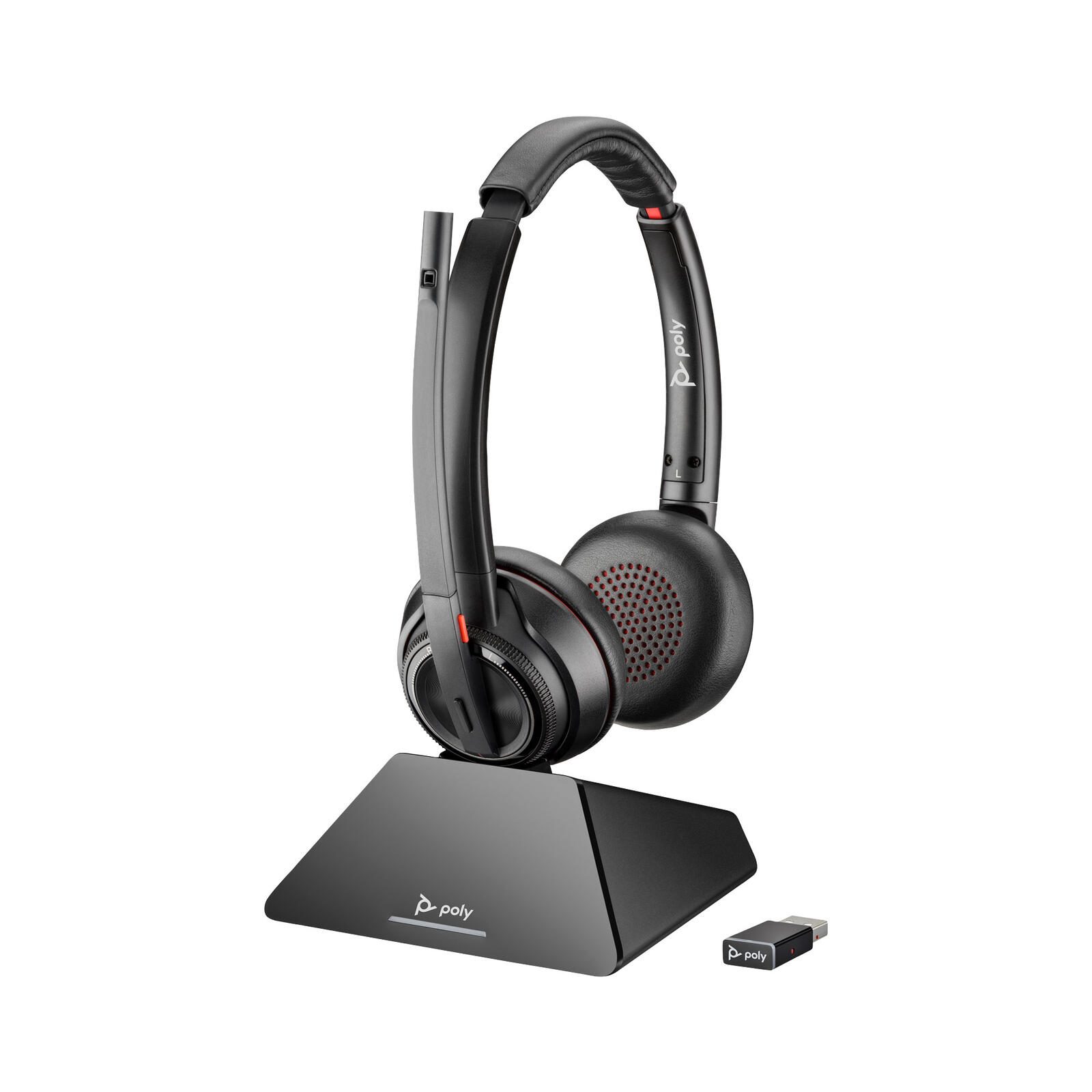 Casque Poly Savi 8220 UC On-Ear stéréo, certifié Microsoft Teams avec station de charge, adaptateur USB-DECT, câble et étui de transport, sans fil