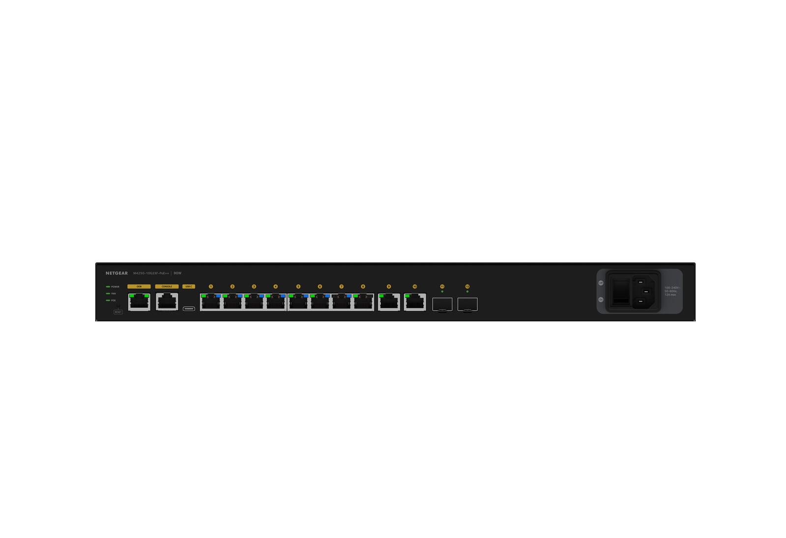 Netgear GSM4212UX-100EUS Commutateur géré 8 ports 1G Ultra90 PoE++ 802.3bt 720W, 2 ports 1G et 2 ports SFP+