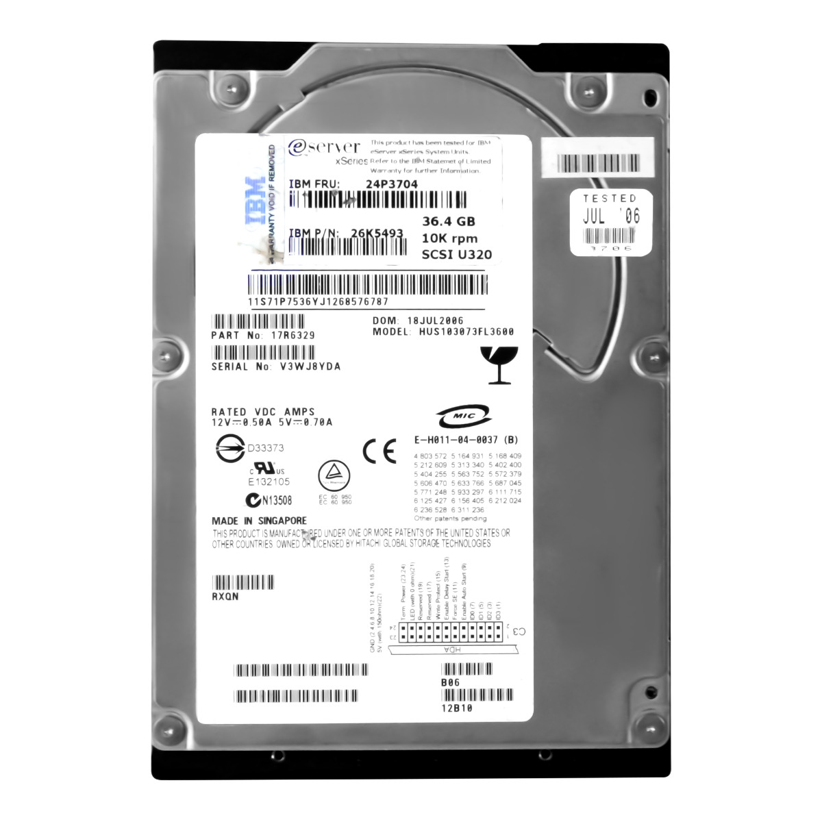 IBM 24P3704 26K5493 36,4 Go 10 000 tr/min SCSI U320 3,5'' HUS103073FL3600