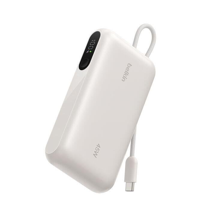 Belkin BoostCharge Powerbank 10 000 mAh PD45 W avec écran, ports USB-A et USB-C, câble USB-C inclus, sable