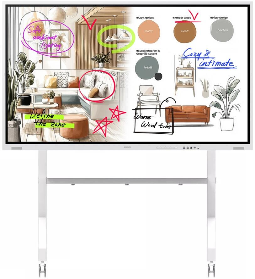 Samsung Flip WM75FX Tableau blanc numérique 189 cm 75 pouces incl. Neomounts MOVE Go XL Chariot