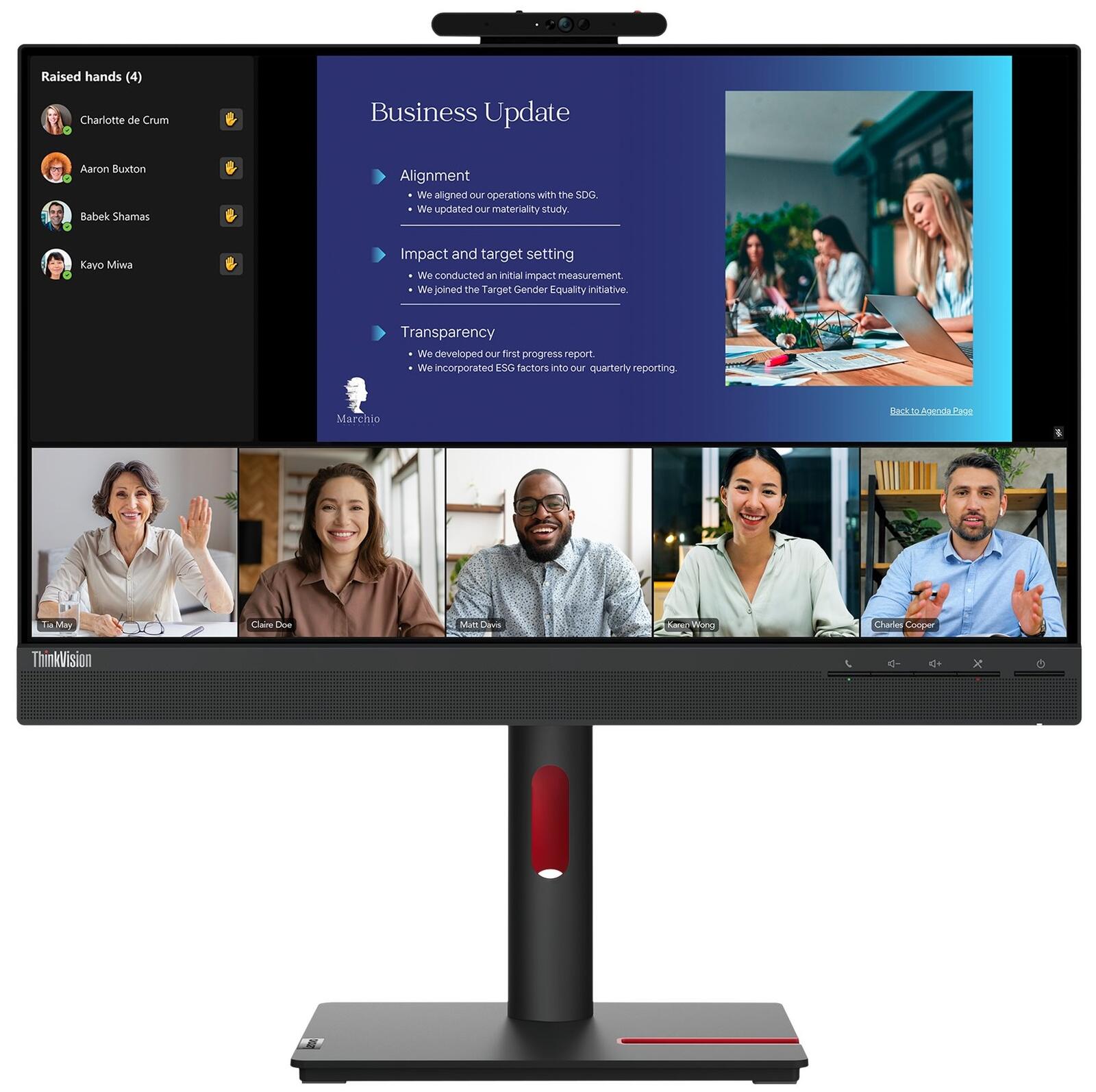 Écran Lenovo ThinkVision T24v-30 60,5 cm (23,8 pouces) Full HD, IPS, 4 ms, HDMI, DisplayPort, VGA, hub USB, webcam