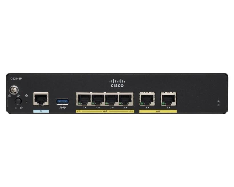 Pare-feu Cisco ISR 927 avec 4 ports LAN et 2 ports WAN (Ethernet et DSL) pour jusqu'à 50 connexions VPN C927-4P
