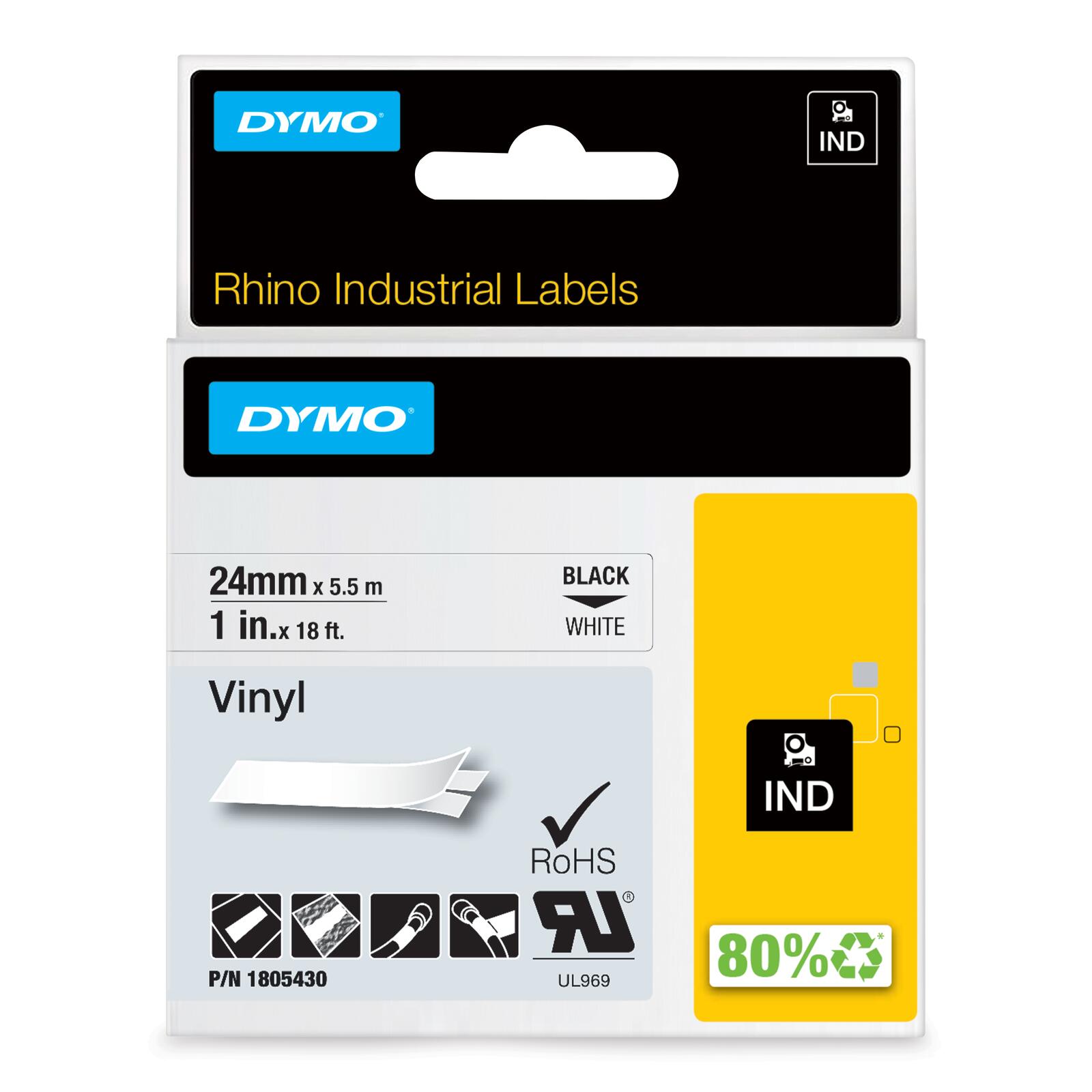 Bande DYMO® Original IND pour Rhino 6000+, vinyle coloré - noir sur blanc