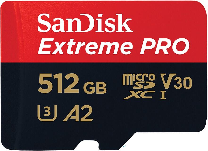 Carte mémoire microSDXC SanDisk Extreme® PRO 512 Go avec adaptateur SD, UHS-I U3, A2, Class 10, Video Speed Class 30