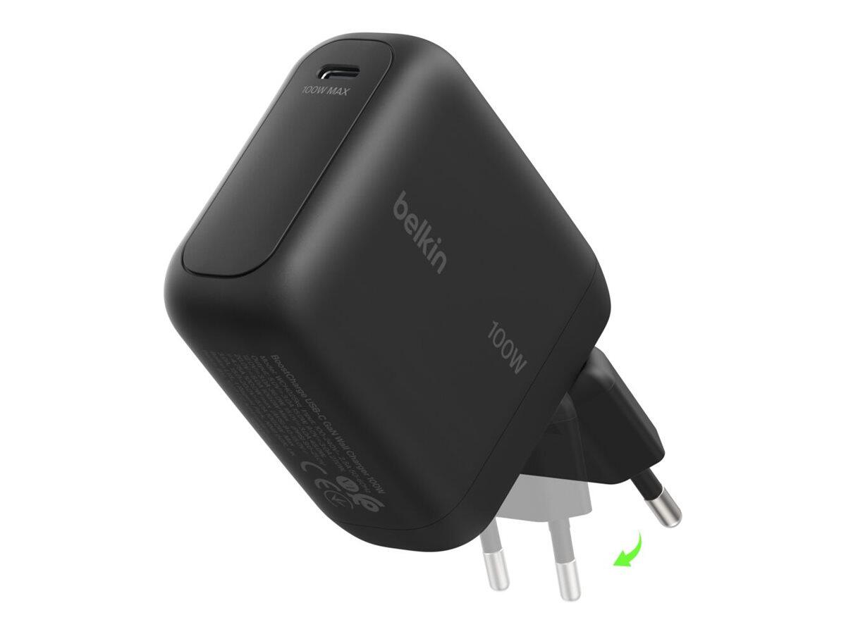 Chargeur USB-C GaN BoostCharge 100W de Belkin avec prise escamotable, noir