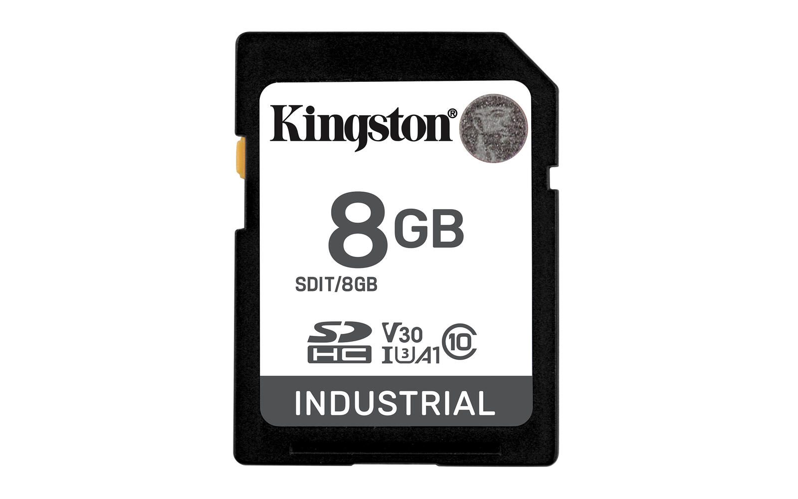 Kingston Technology Carte mémoire SDHC Industrial pSLC 8 Go Carte SDXC, UHS-I, Class 3 (U3), A1, Noir