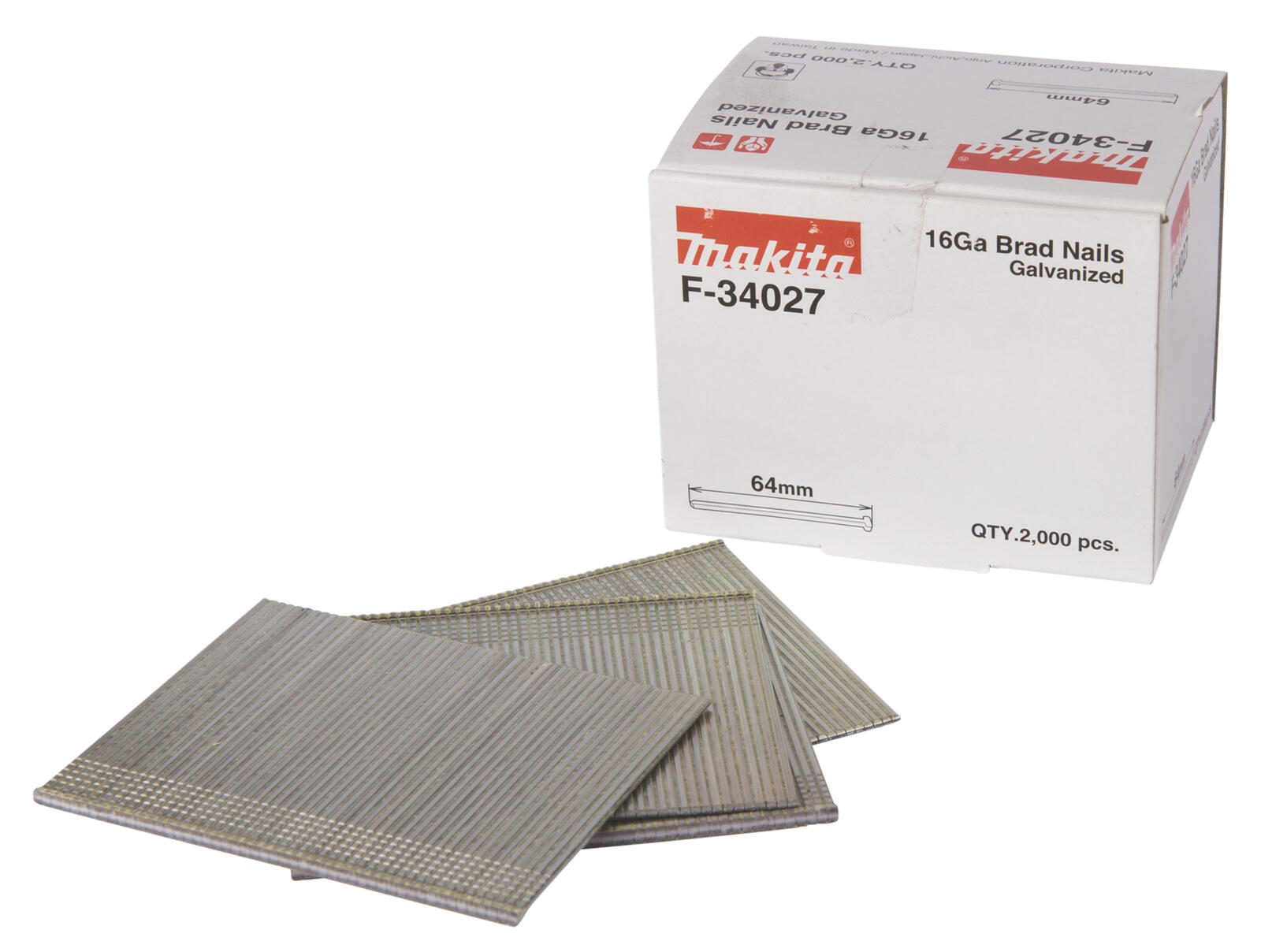 Makita Clous à tige écrasée, 2 000 pièces - Ø 16 Ga - 64 mm - F-34027 — lot de 2000 pièces
