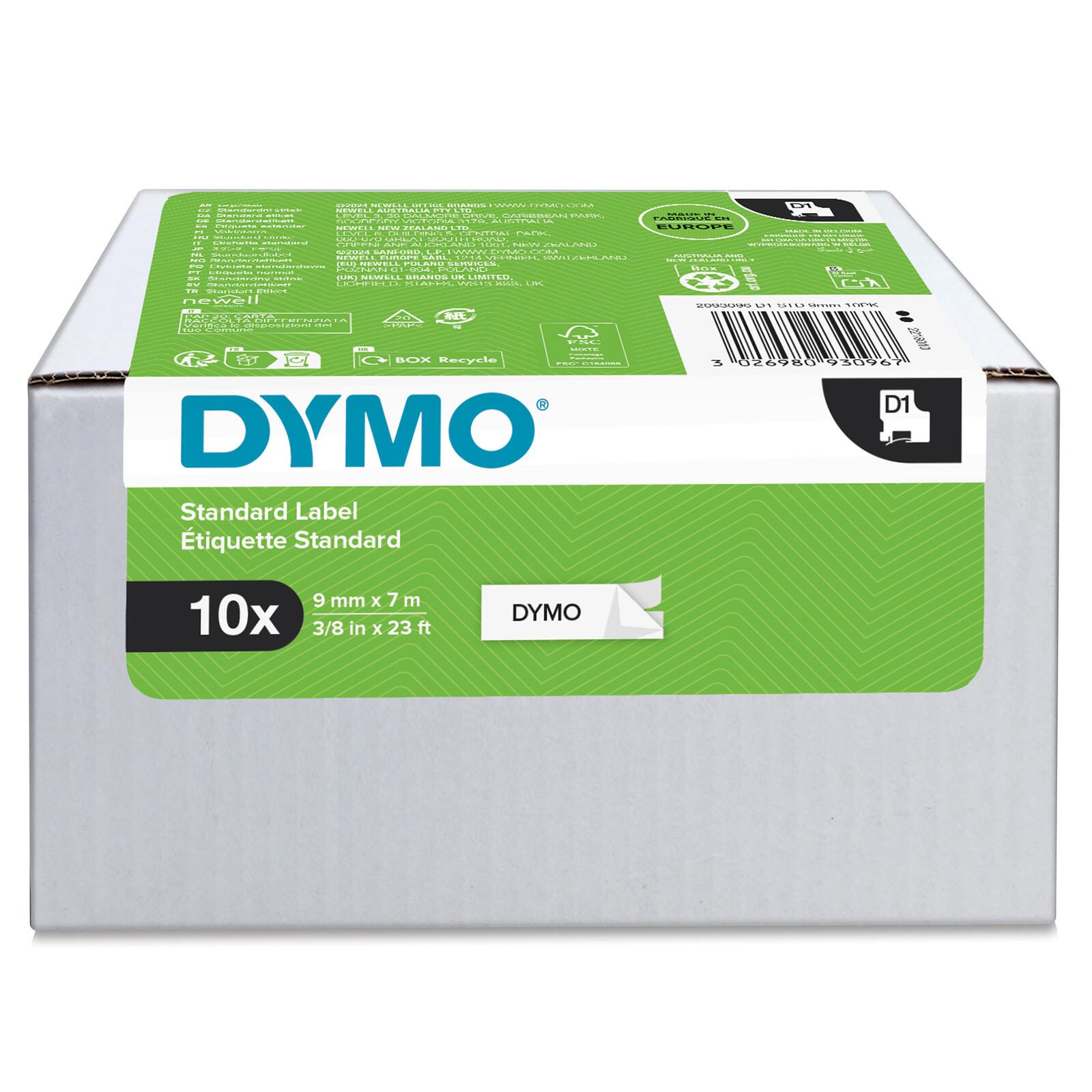 DYMO® Bande d'étiquettes D1 originale pour LabelManager™, pack de 10, polyester, repositionnable - noir sur blanc — lot de 10 pièces