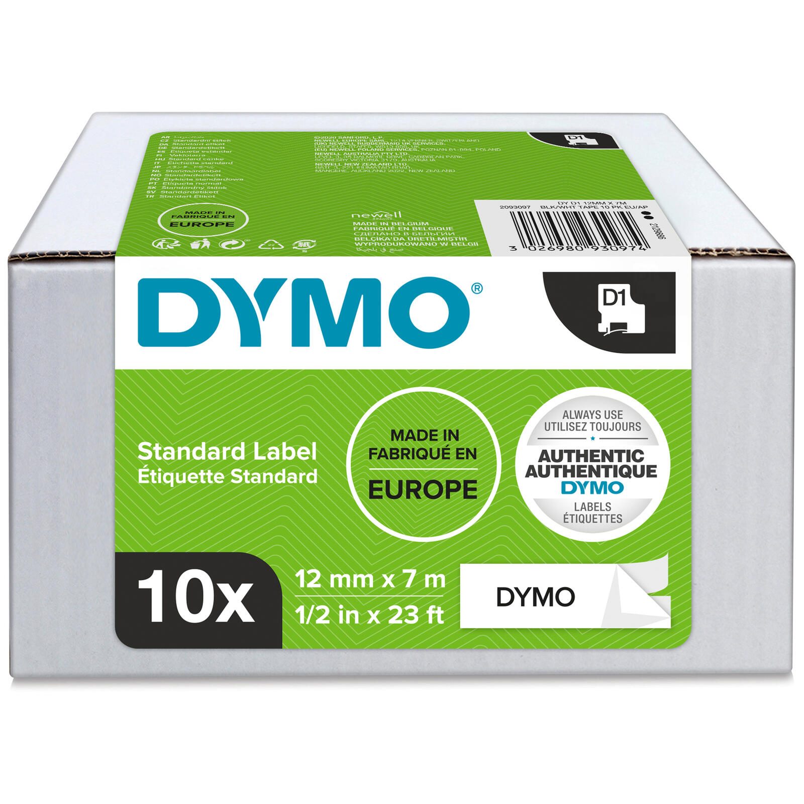 Bande DYMO® Original D1 pour LabelManager™, pack de 10, polyester, repositionnable - noir sur blanc — lot de 10 pièces