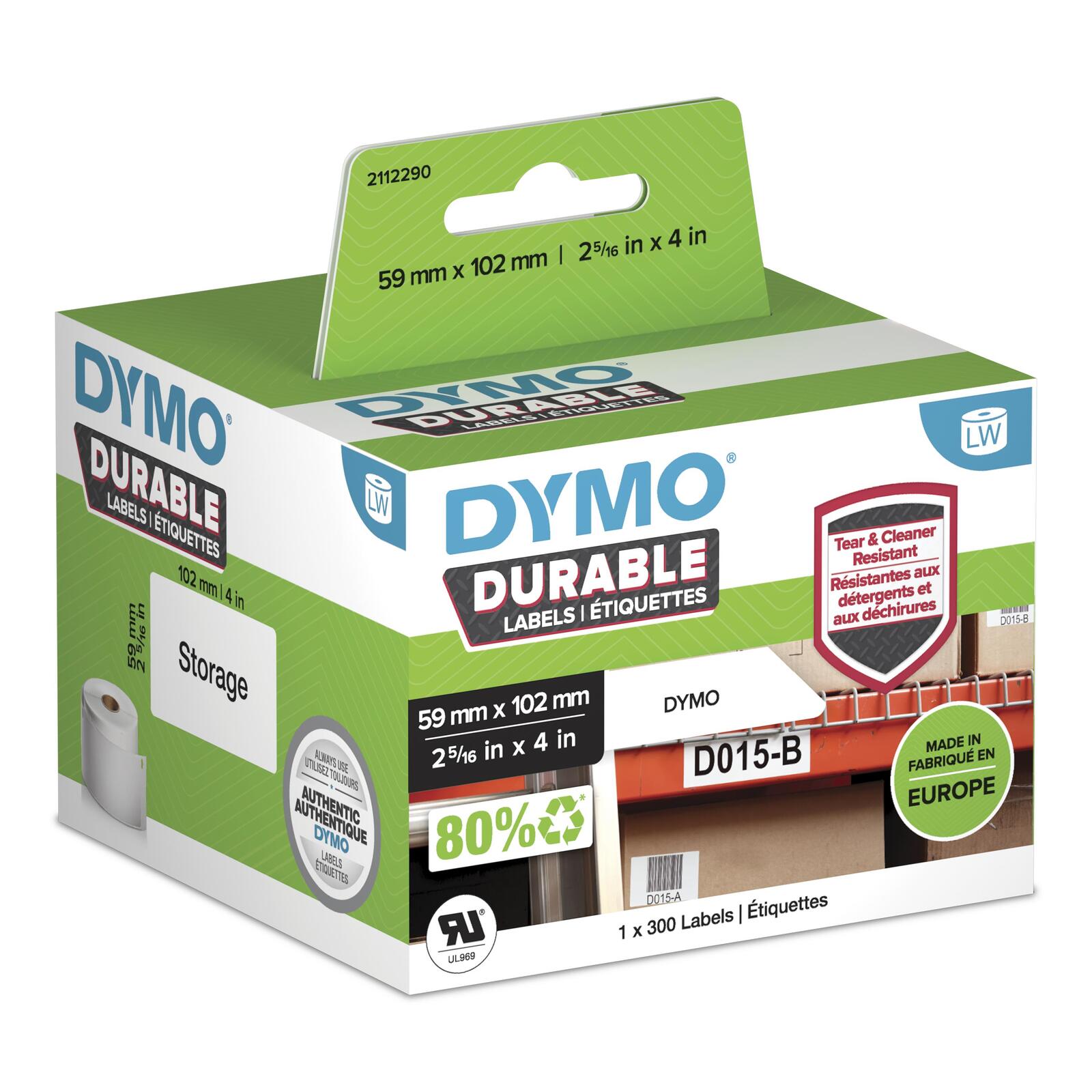 DYMO® Étiquette haute performance originale pour LabelWriter™, plastique - blanc - adhésif permanent, résistant, 1 x 300 étiquettes — lot de 300 pièces