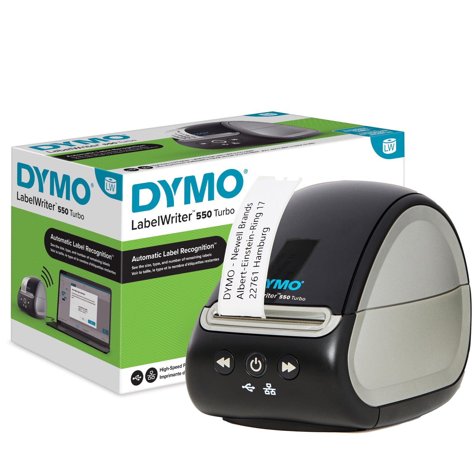 DYMO® LabelWriter™ 550 turbo, imprimante d'étiquettes jusqu'à 90 étiquettes/minute, USB & Ethernet, 300 ppp. Thermique directe, pour étiquettes jusqu'à 60 mm de largeur