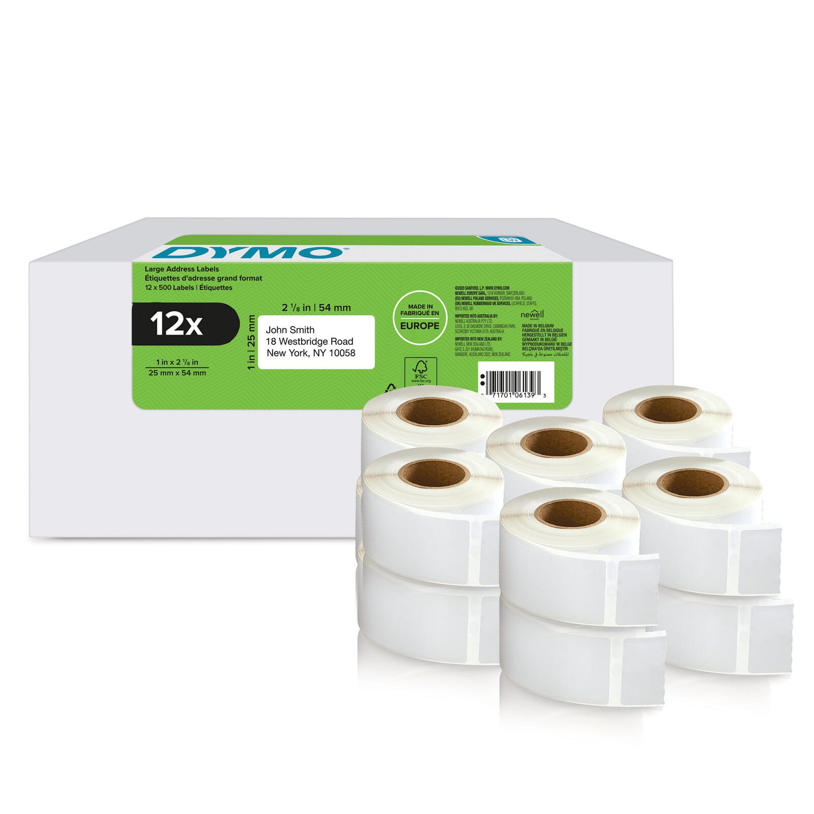 DYMO® Étiquette originale pour LabelWriter™, pack avantage, étiquettes d'expédition - blanc - adhésif permanent, 12 x 500 étiquettes