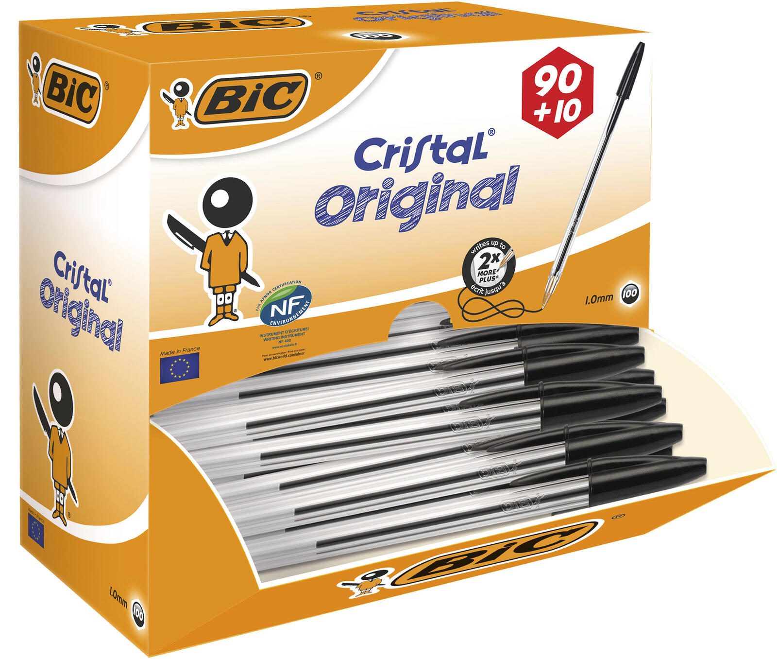 Stylo BIC® Cristal Original 0,4 mm noir - Boîte de 90 — lot de 90 pièces
