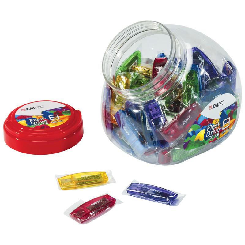 Emtec Clés USB C410 Color Mix - Candy Jar 2.0 - 8 Go, 80 unités - Bleu, jaune, vert, violet, rouge