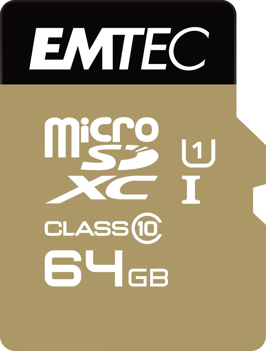 Carte microSD Emtec Gold+ 64 Go incl. adaptateur SD - MicroSDXC, Class10, Noir, Gold