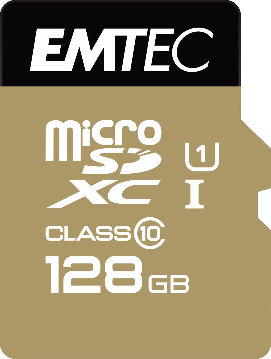 Carte microSD Emtec Gold+ 128 Go incl. adaptateur SD - MicroSDXC, Class10, Noir, Gold