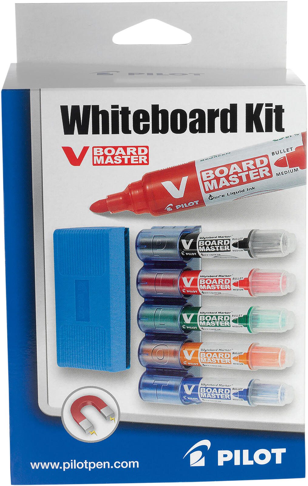 Kit de feutres pour tableau blanc Pilot 5080KIT V-Board Master porte-stylos + éponge