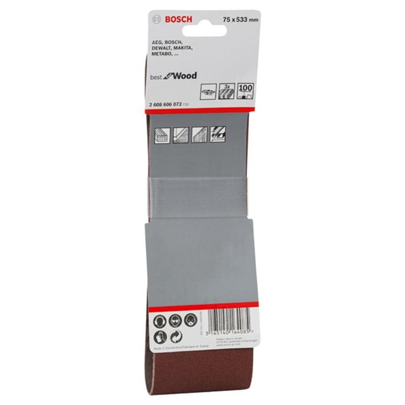Bosch Pro X440 bande de ponçage, 75 x 533 mm, G100 - lot de 3 (unité de conditionnement : 4 pièces)
