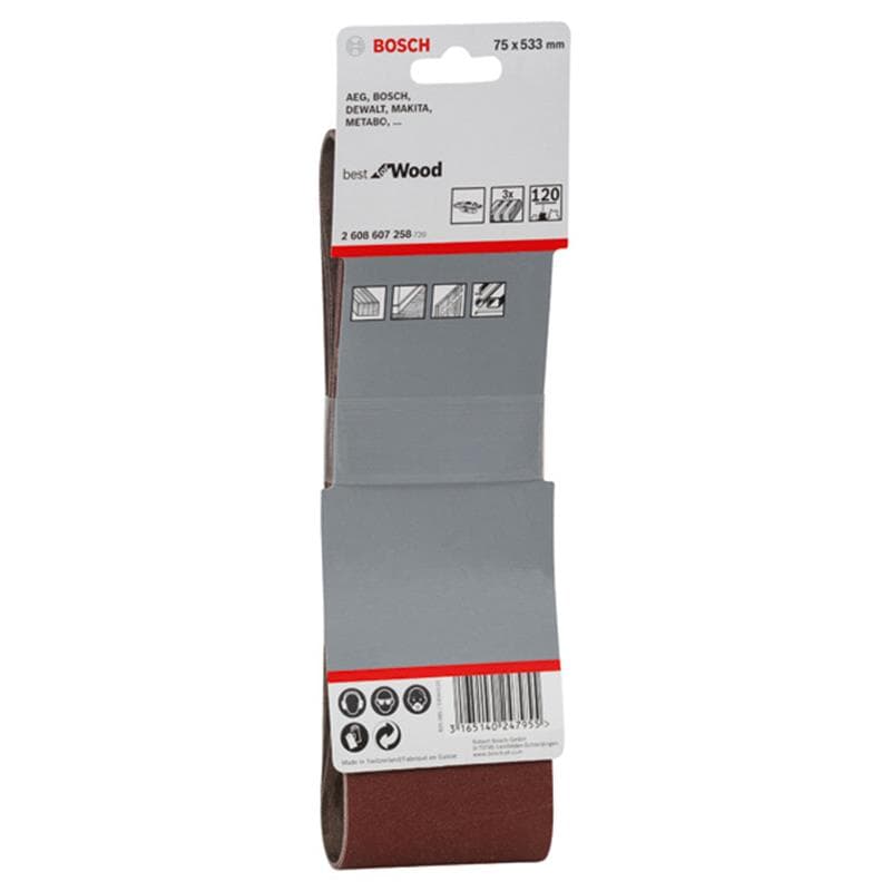 Bosch Pro X440 Bande de ponçage, 75 x 533 mm, G120 - Pack de 3 (Unité de vente : 4 pièces)