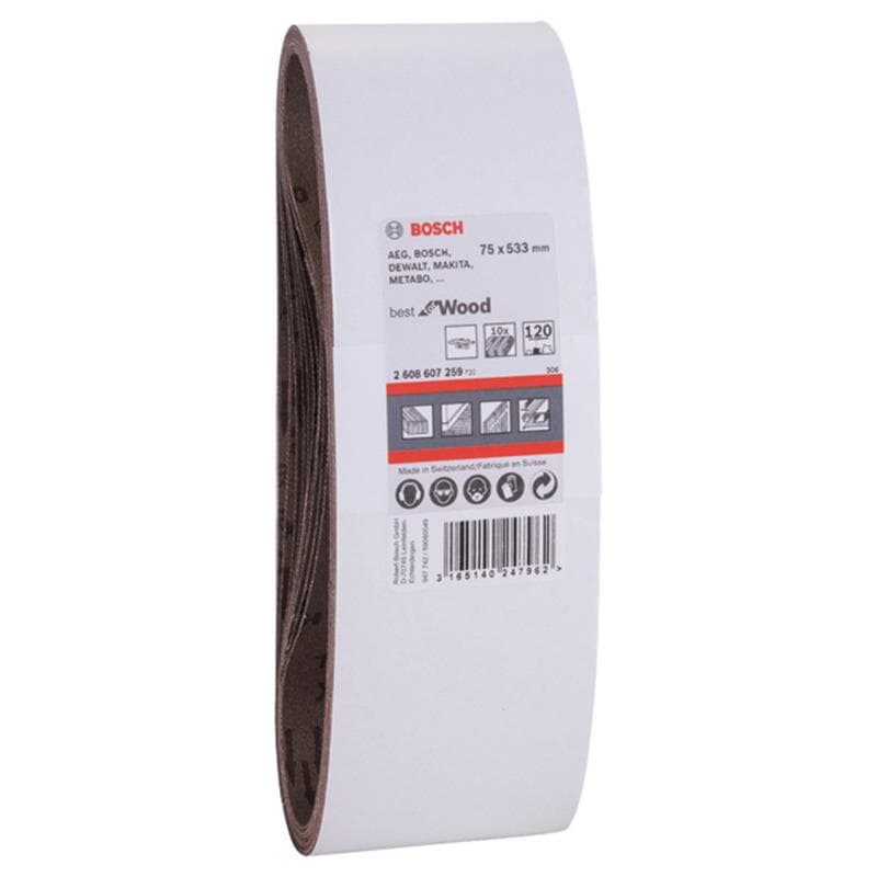 Kit de bandes abrasives Bosch PRO X440 Best for Wood and Paint, 10 pièces 75x533 mm — lot de 10 pièces