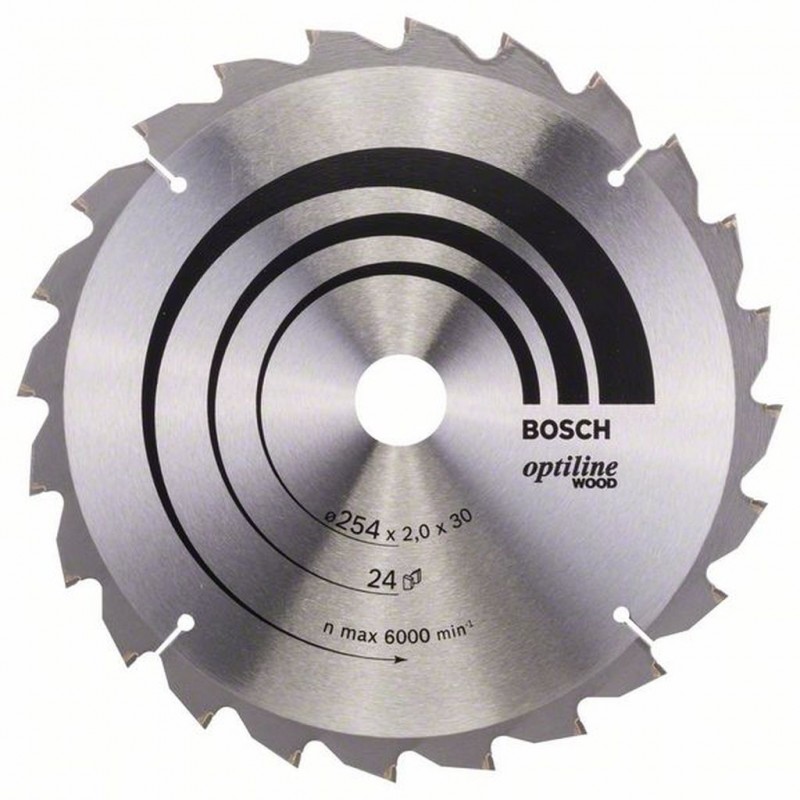 Lame de scie circulaire BOSCH - Optiline Wood 254 x 30 x 2,0 mm, 24 dents - 2608640434