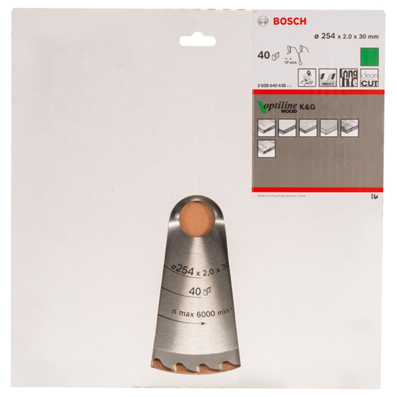 Lame de scie circulaire Optiline Wood pour scies à onglet et à coupe d'onglet Bosch, 254 x 30 x 2 mm, 40, WZ/P, 2608640438