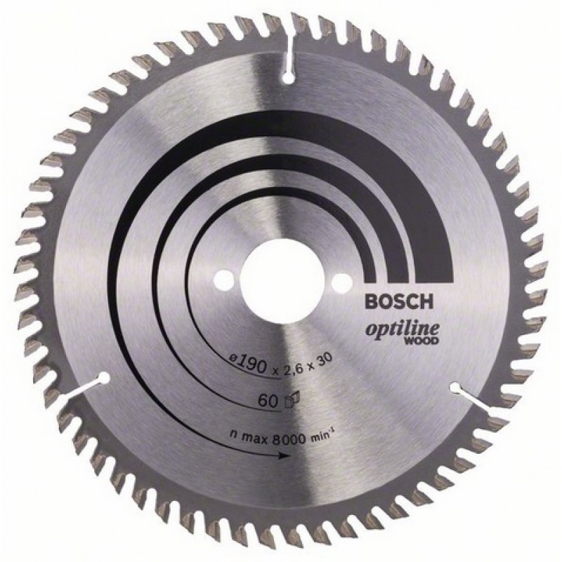 Lame de scie circulaire Optiline Wood Bosch pour scies circulaires portatives, 190 x 30 x 2,6 mm (réf. 60)