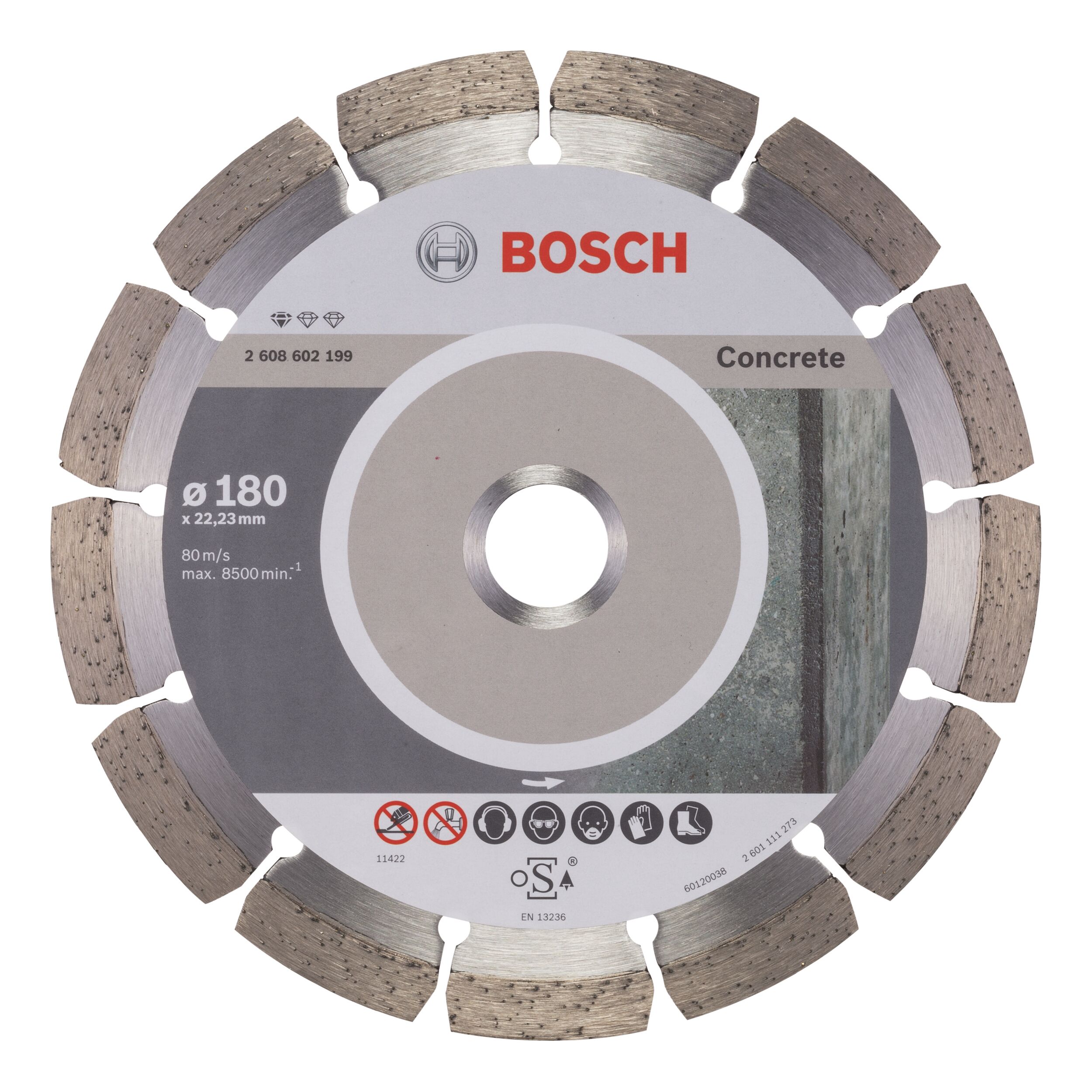 BOSCH Disque diamant Standard pour béton, 180 x 22,23 x 2 x 10 mm, 2608602199
