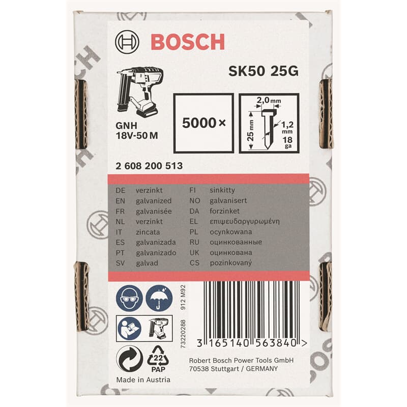 Chevilles à tête fraisée Bosch SK50 25G 1,2 mm, 25 mm, zinguées 5000 pièces — lot de 5000 pièces
