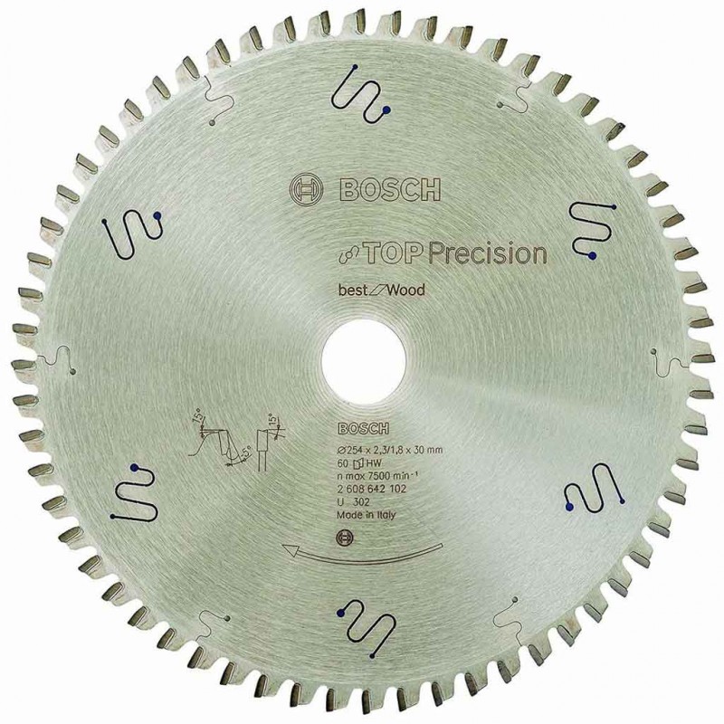 BOSCH Top Precision Best for Wood Lame de scie circulaire 254 x 30 x 2,3 mm, 60 dents