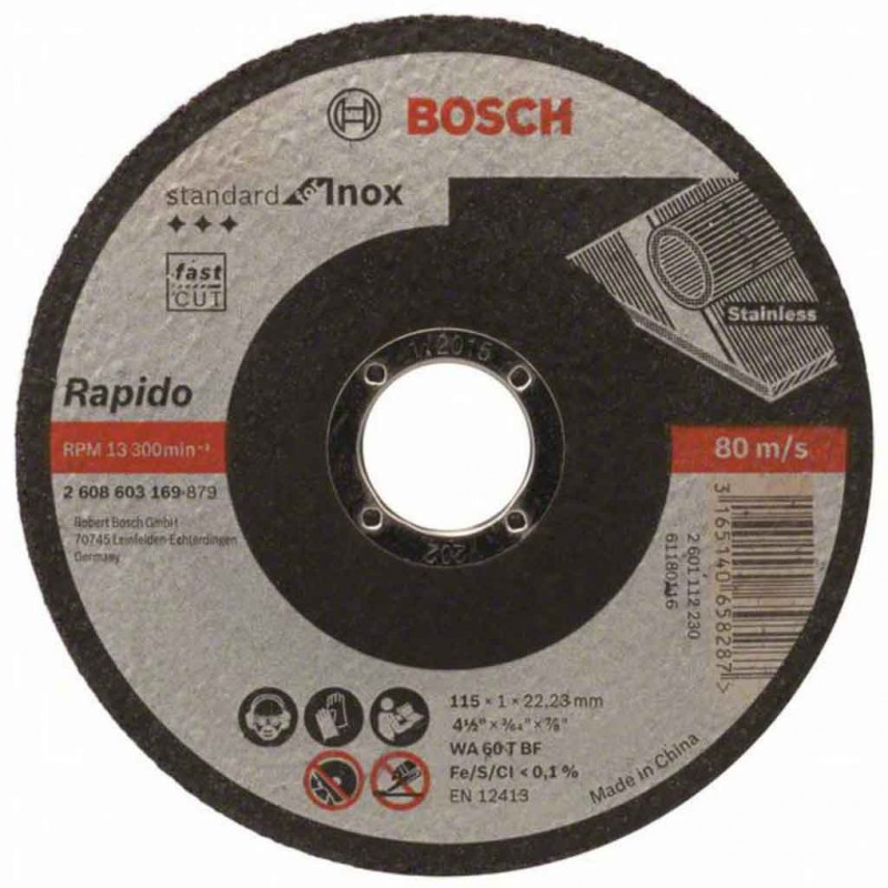 Bosch PRO Disque de découpe pour acier inoxydable et métal, 115 x 1 x 22.23 mm, droit