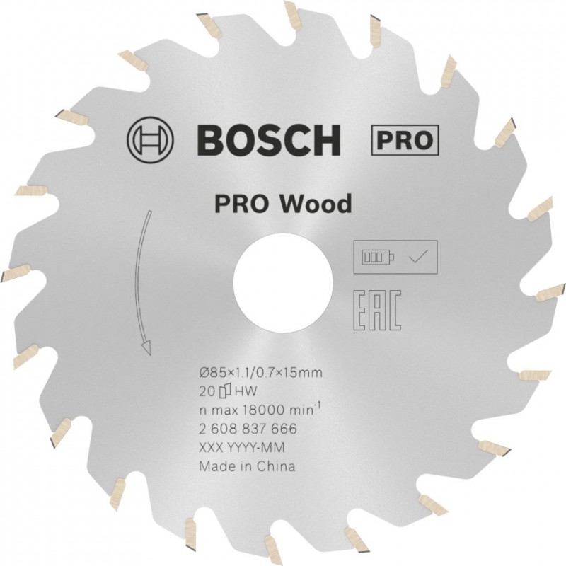 BOSCH Lame de scie circulaire sans fil PRO Wood, 85 x 1,1 x 15 mm 2608837666