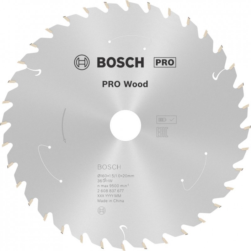 Lame de scie circulaire sans fil BOSCH PRO Wood pour bois 160x20/15,875x1,5/1,0x36T 2608837677