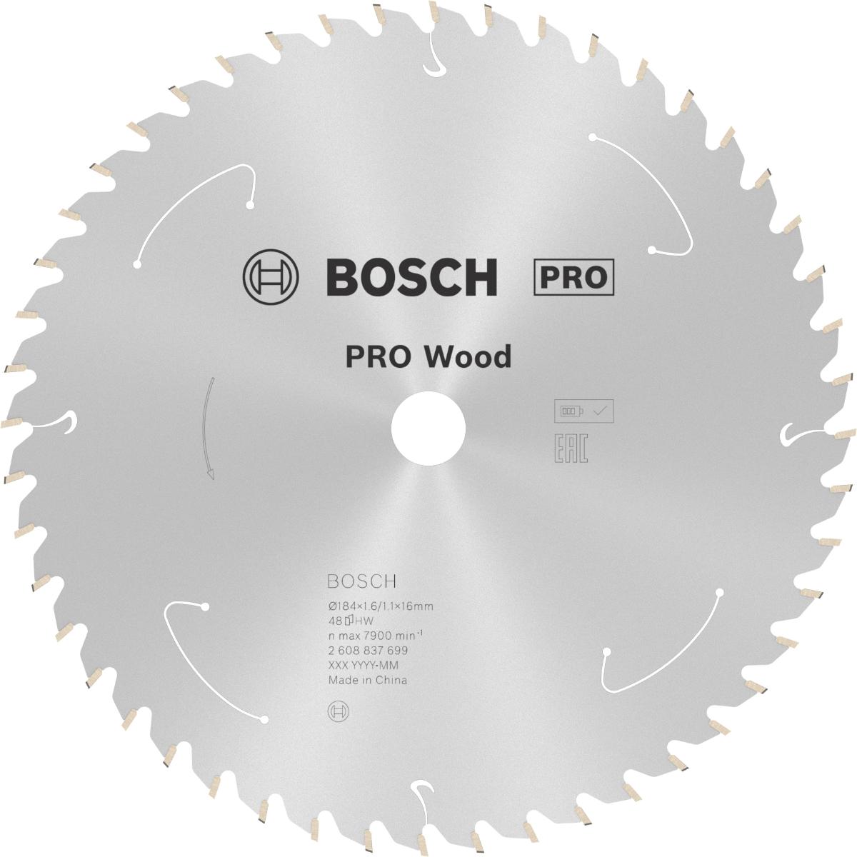 Lame de scie circulaire sans fil PRO Wood BOSCH 184x16x1,6/1,1x48T 2608837699