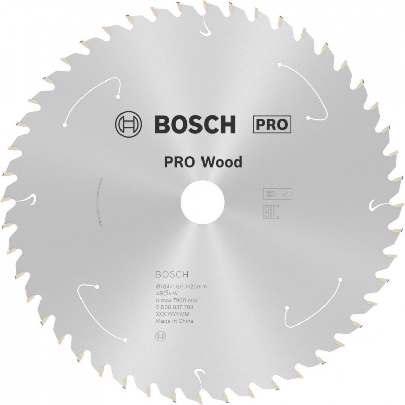 BOSCH PRO Wood cordless Lame de scie circulaire 184x20x1,6/1,1x48T 2608837703